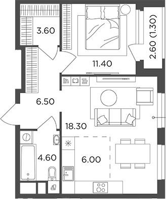 Планировка — Филатов Луг, 2-комн., 50 м²