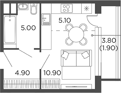 Планировка — Филатов Луг, Студия, 26 м²