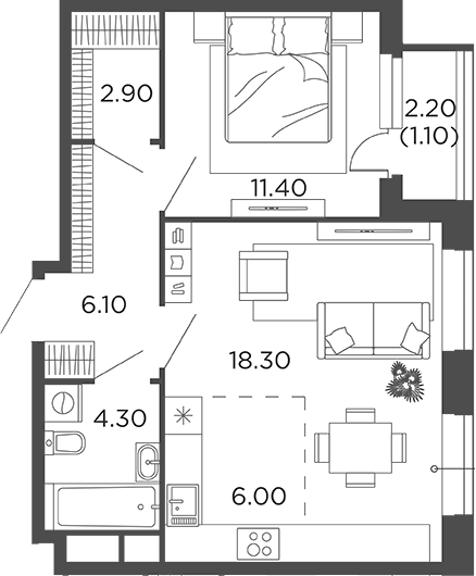 Планировка — Филатов Луг, 2-комн., 49 м²