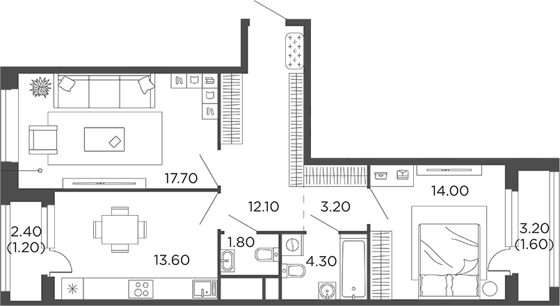 Планировка — Филатов Луг, 2-комн., 67 м²