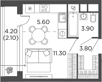 Планировка — Филатов Луг, Студия, 25 м²