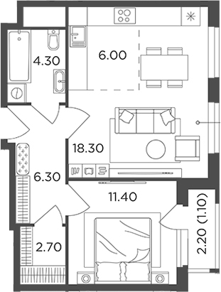 Планировка — Филатов Луг, 2-комн., 49 м²