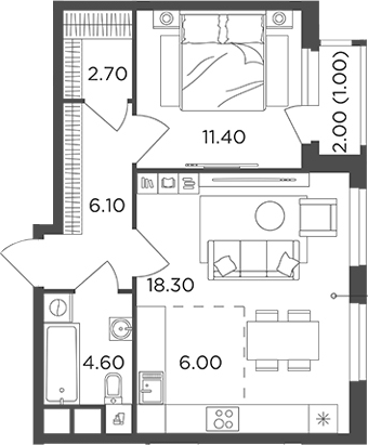 Планировка — Филатов Луг, 2-комн., 49 м²