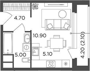 Планировка — Филатов Луг, Студия, 26 м²