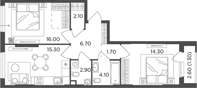 Планировка — Филатов Луг, 2-комн., 63 м²