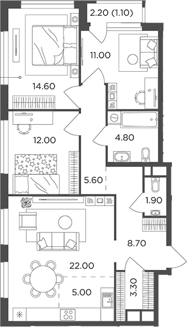 Планировка — Филатов Луг, 4-комн., 89 м²