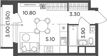 Планировка — Филатов Луг, Студия, 23 м²