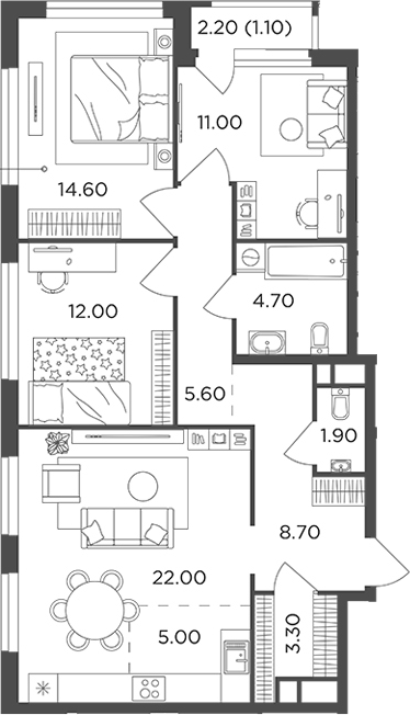 Планировка — Филатов Луг, 4-комн., 89 м²