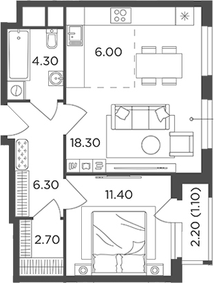 Планировка — Филатов Луг, 2-комн., 49 м²