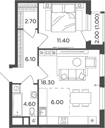 Планировка — Филатов Луг, 2-комн., 49 м²
