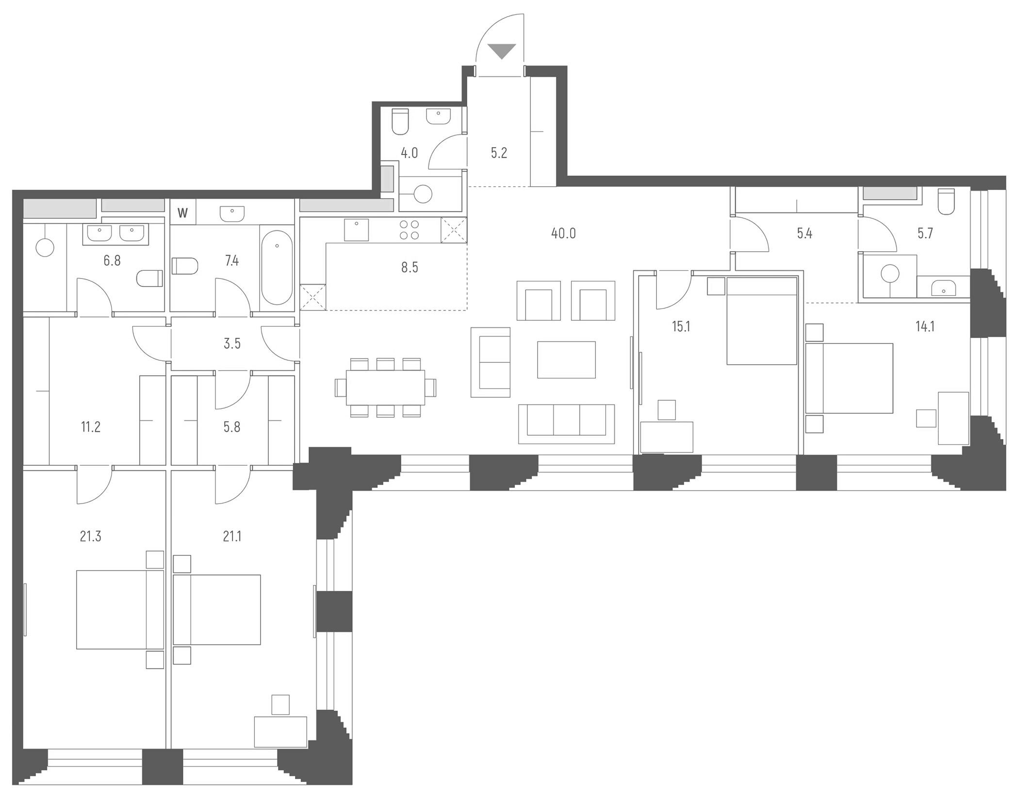 Планировка — Vesper Кутузовский, 5-комн., 175 м²