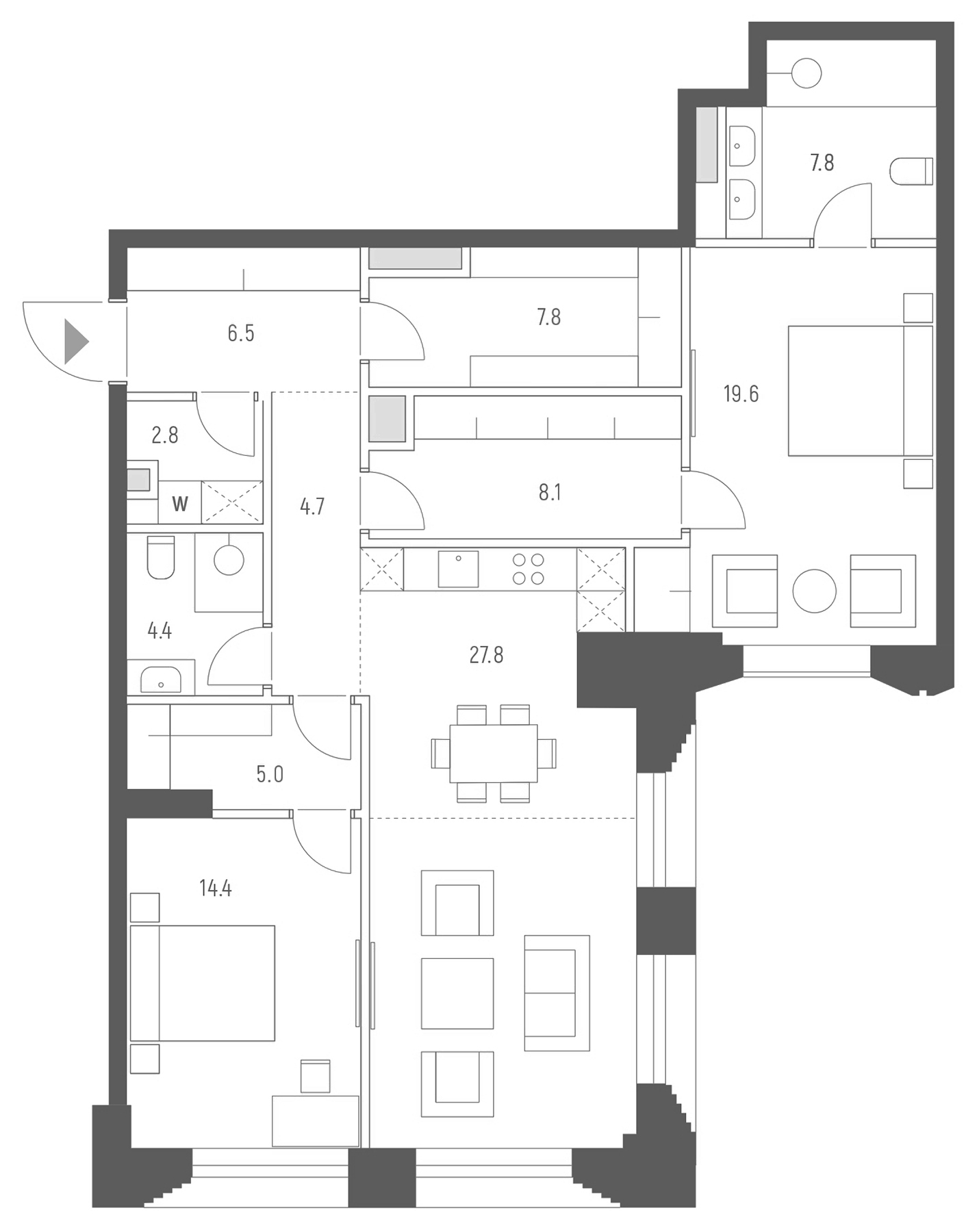 Планировка — Vesper Кутузовский, 3-комн., 109 м²