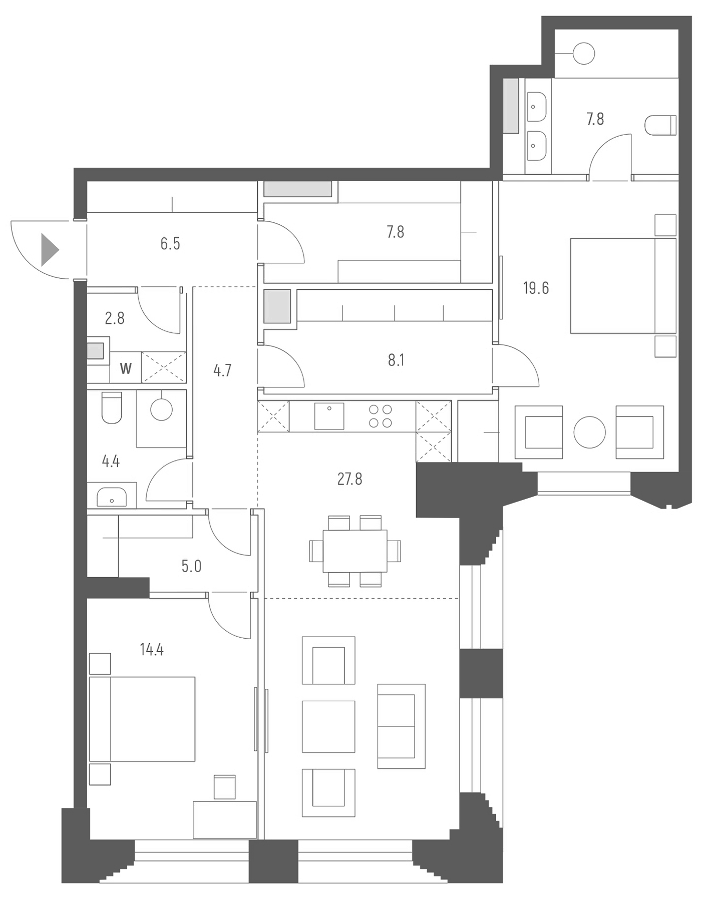 Планировка — Vesper Кутузовский, 3-комн., 109 м²