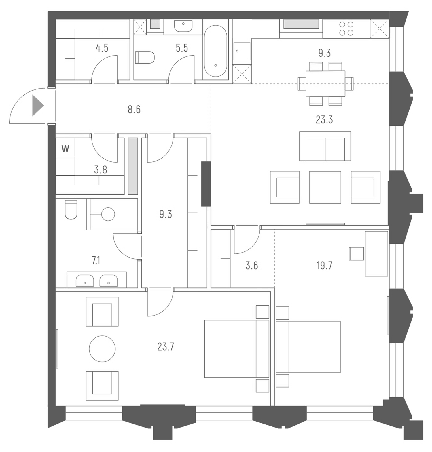 Планировка — Vesper Кутузовский, 3-комн., 119 м²