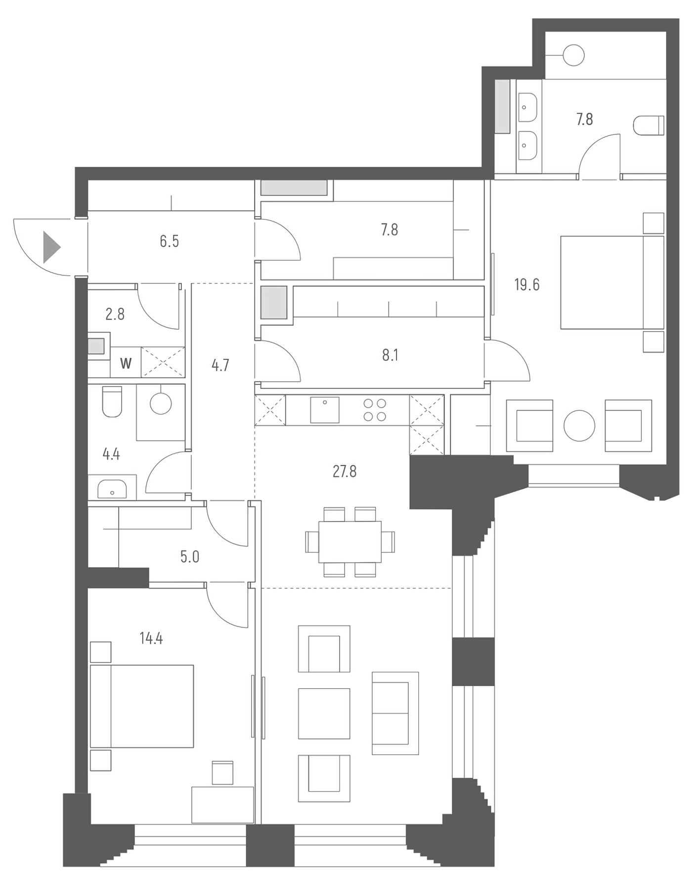 Планировка — Vesper Кутузовский, 3-комн., 109 м²