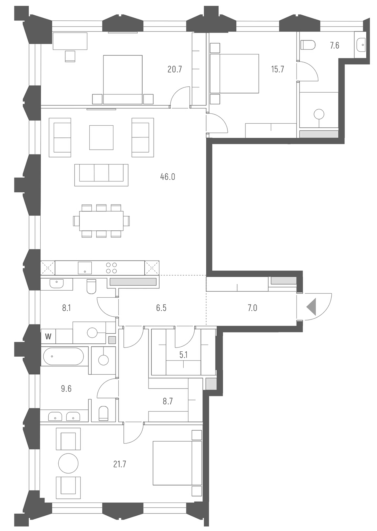 Планировка — Vesper Кутузовский, 4-комн., 157 м²