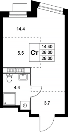 Планировка — Легенда Коренево, Студия, 28 м²