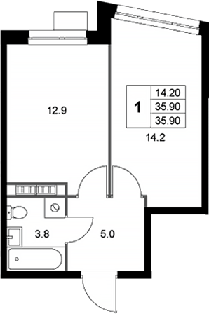 Планировка — Легенда Коренево, 1-комн., 36 м²