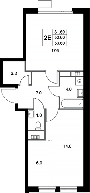 Планировка — Легенда Коренево, 2-комн., 54 м²