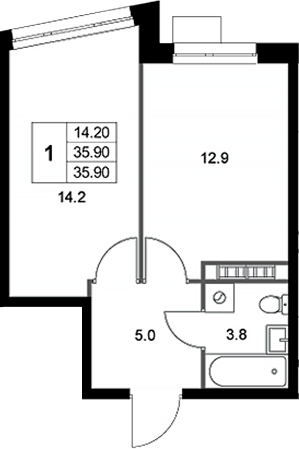 Планировка — Легенда Коренево, 1-комн., 36 м²