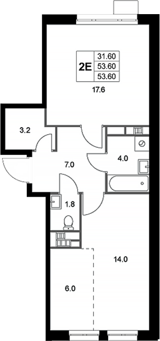 Планировка — Легенда Коренево, 2-комн., 54 м²