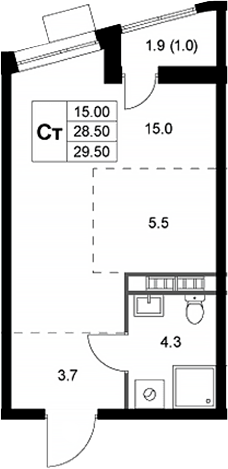 Планировка — Легенда Коренево, Студия, 29 м²