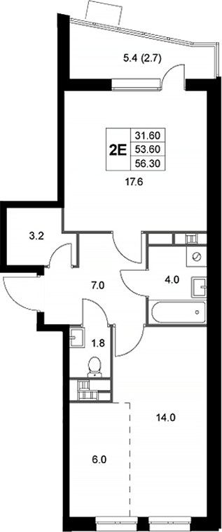 Планировка — Легенда Коренево, 2-комн., 54 м²