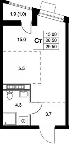 Планировка — Легенда Коренево, Студия, 29 м²