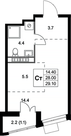 Планировка — Легенда Коренево, Студия, 28 м²