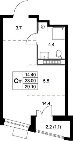 Планировка — Легенда Коренево, Студия, 28 м²