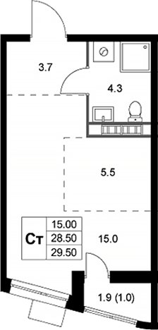 Планировка — Легенда Коренево, Студия, 29 м²
