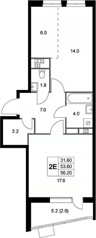 Планировка — Легенда Коренево, 2-комн., 54 м²