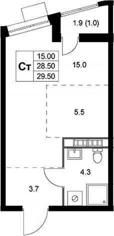 Планировка — Легенда Коренево, Студия, 29 м²