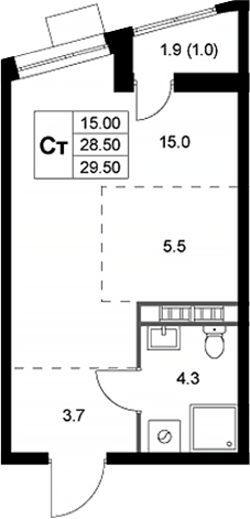 Планировка — Легенда Коренево, Студия, 29 м²