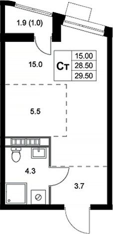 Планировка — Легенда Коренево, Студия, 29 м²