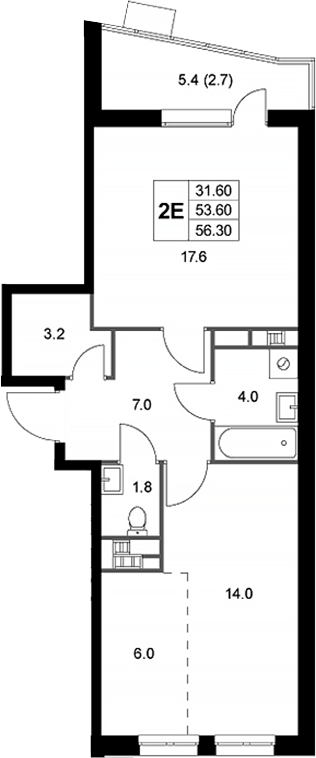 Планировка — Легенда Коренево, 2-комн., 54 м²
