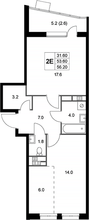 Планировка — Легенда Коренево, 2-комн., 54 м²