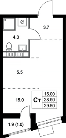 Планировка — Легенда Коренево, Студия, 29 м²