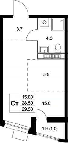 Планировка — Легенда Коренево, Студия, 29 м²