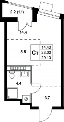 Планировка — Легенда Коренево, Студия, 28 м²