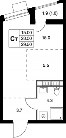 Планировка — Легенда Коренево, Студия, 29 м²