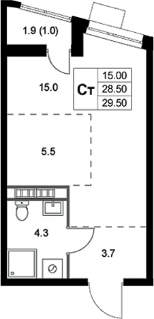 Планировка — Легенда Коренево, Студия, 29 м²