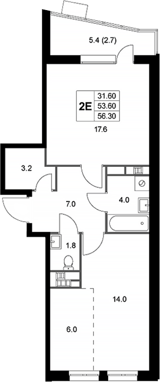 Планировка — Легенда Коренево, 2-комн., 54 м²