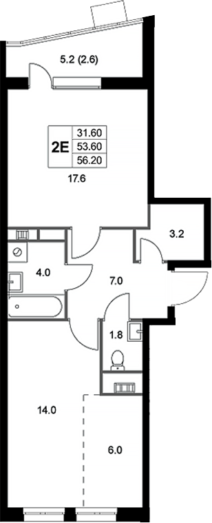 Планировка — Легенда Коренево, 2-комн., 54 м²