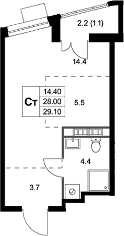 Планировка — Легенда Коренево, Студия, 28 м²