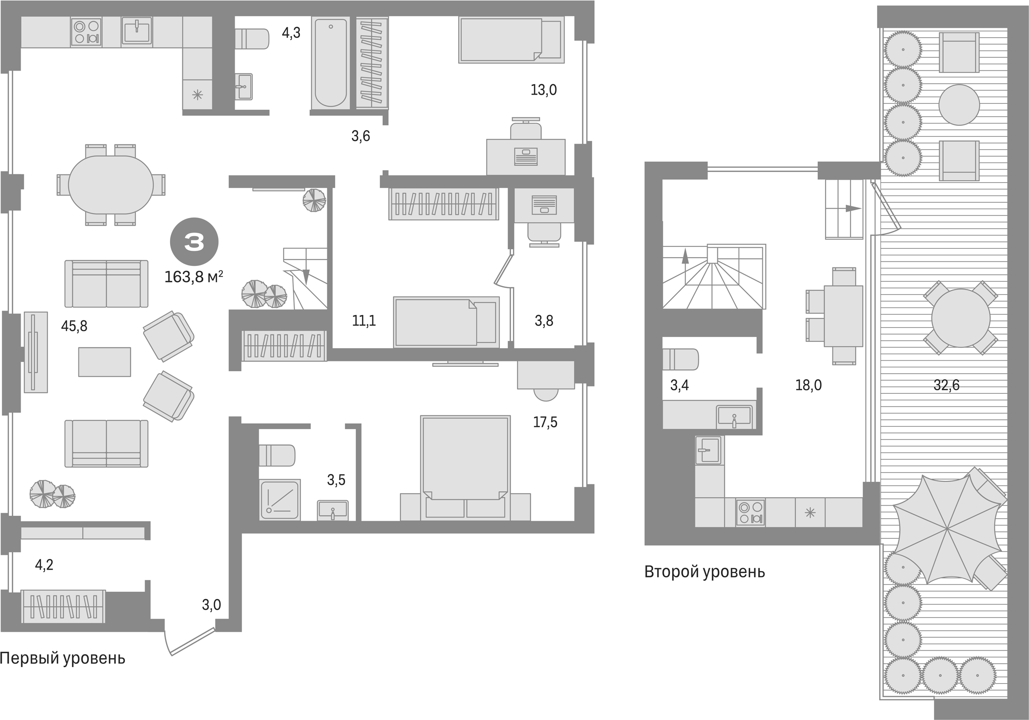 Планировка — Первый квартал, 3-комн., 127 м²