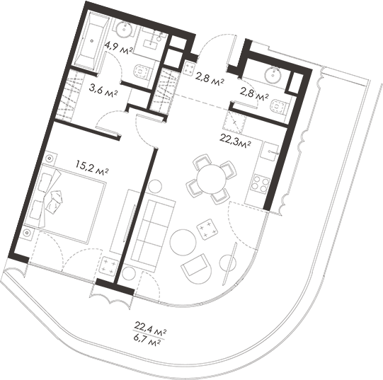 Планировка — King&Sons, 2-комн., 52 м²
