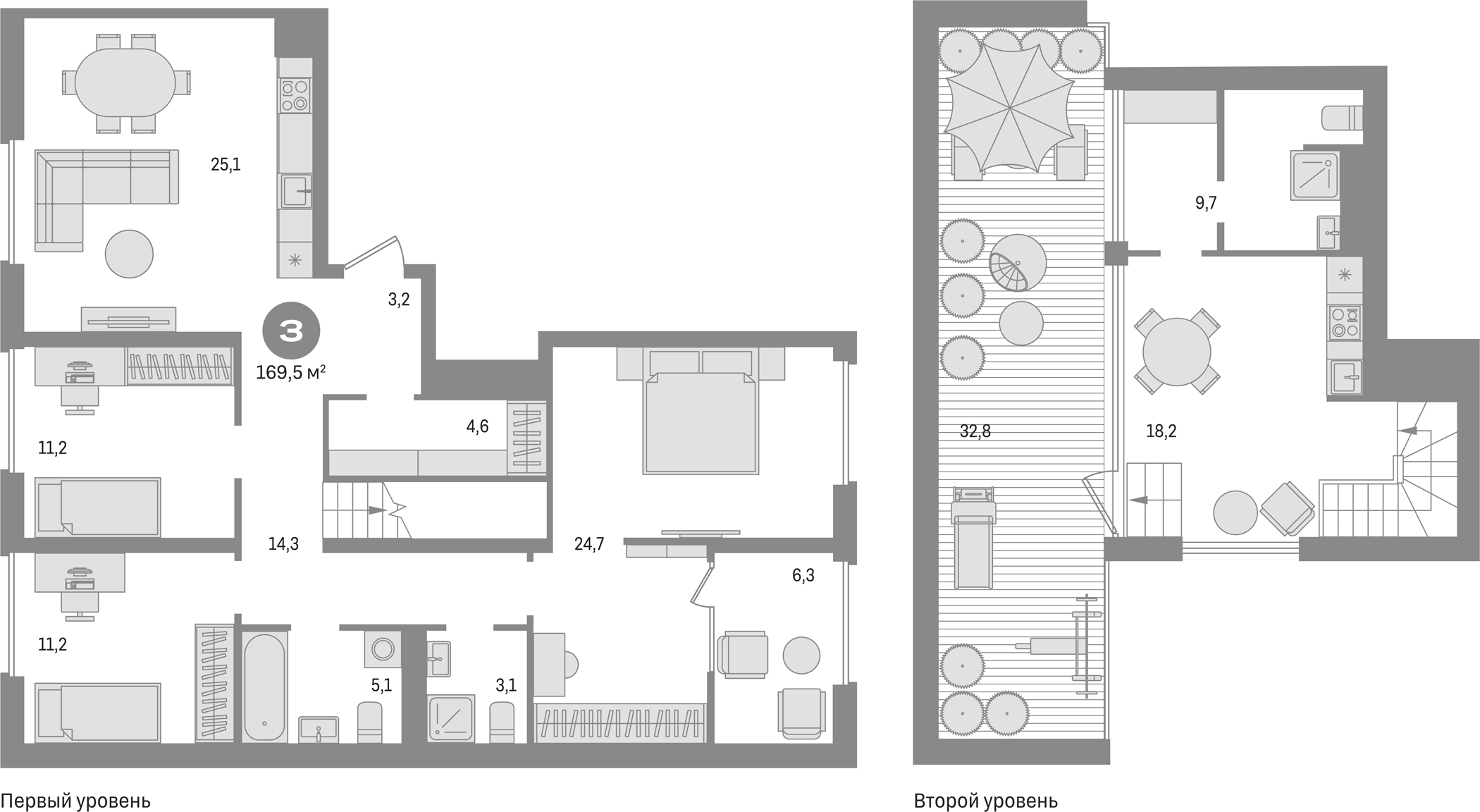 Планировка — Первый квартал, 3-комн., 130 м²