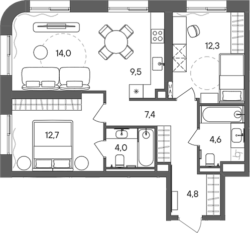 Планировка — СТОУН Сокольники, 3-комн., 69 м²