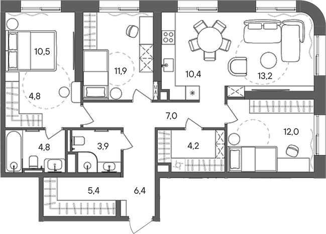 Планировка — СТОУН Сокольники, 4-комн., 95 м²